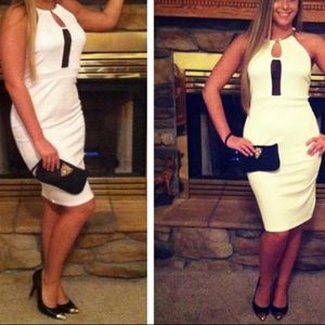 White pencil dress with gold detailing